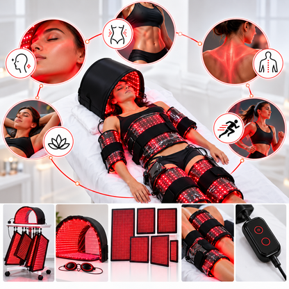 Full Body Red Light Therapy System 12,546 LED's in System. Includes 4 Pads 11" X 27", 2 Pads 11' X 16", 1 Face Dome, 1 Chin Pad